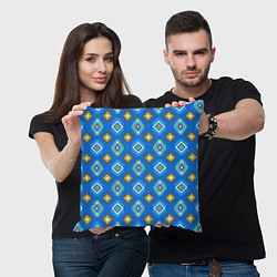 Подушка квадратная Этнические ромбики на синем, цвет: 3D-принт — фото 2