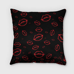 Подушка квадратная Паттерн красные губы на черном - lips red, цвет: 3D-принт