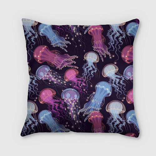 Подушка квадратная Светящиеся медузы / 3D-принт – фото 2