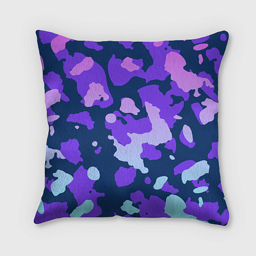 Подушка квадратная Паттерн с розовыми фиолетовыми и голубыми пятнами / 3D-принт – фото 2