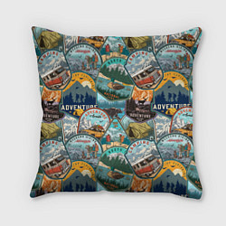 Подушка квадратная Adventure stickers, цвет: 3D-принт