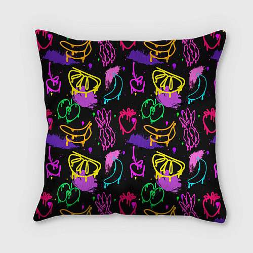 Подушка квадратная Фруктовое граффити паттерн / 3D-принт – фото 2