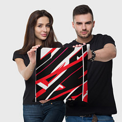 Подушка квадратная Красно-белые полосы на чёрном фоне, цвет: 3D-принт — фото 2