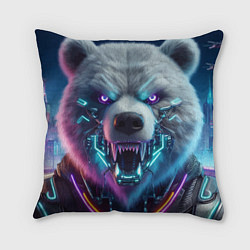 Подушка квадратная Cyber bear - neon glow, цвет: 3D-принт