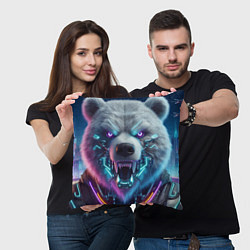 Подушка квадратная Cyber bear - neon glow, цвет: 3D-принт — фото 2