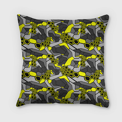 Подушка квадратная Шестиугольная текстура желтого камуфляжа / 3D-принт – фото 2