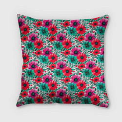 Подушка квадратная Анемоны цветы яркий принт, цвет: 3D-принт