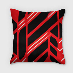 Подушка квадратная Чёрно-белые полосы на красном фоне, цвет: 3D-принт