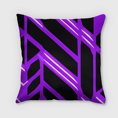 Подушка квадратная Чёрно-белые полосы на фиолетовом фоне / 3D-принт – фото 2