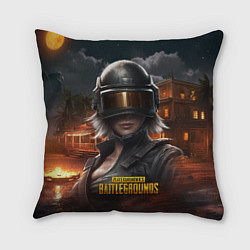 Подушка квадратная PUBG девушка в шлеме