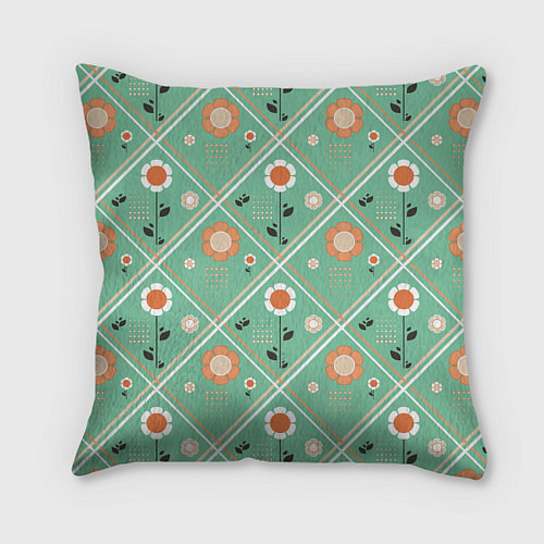 Подушка квадратная Зеленый цветочный - ретро / 3D-принт – фото 2