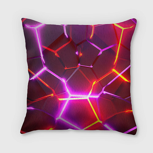 Подушка квадратная Красные плиты с фиолетовым свечением / 3D-принт – фото 2