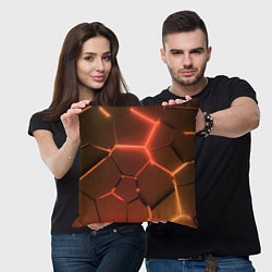 Подушка квадратная Оранжевые неоновые плиты в разломе, цвет: 3D-принт — фото 2