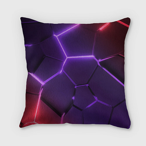 Подушка квадратная Красно-фиолетовые неоновые плиты в разломе / 3D-принт – фото 2