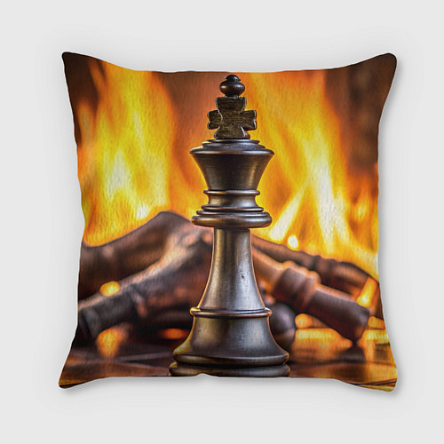 Подушка квадратная Шахматы - король на фоне огня / 3D-принт – фото 2