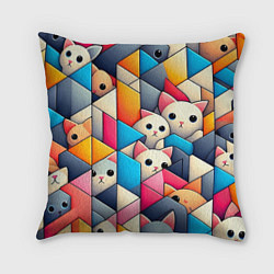 Подушка квадратная Geometric pattern with kittens - ai art, цвет: 3D-принт