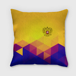 Подушка квадратная Желтая геометрия - спорт Россия с гербом, цвет: 3D-принт