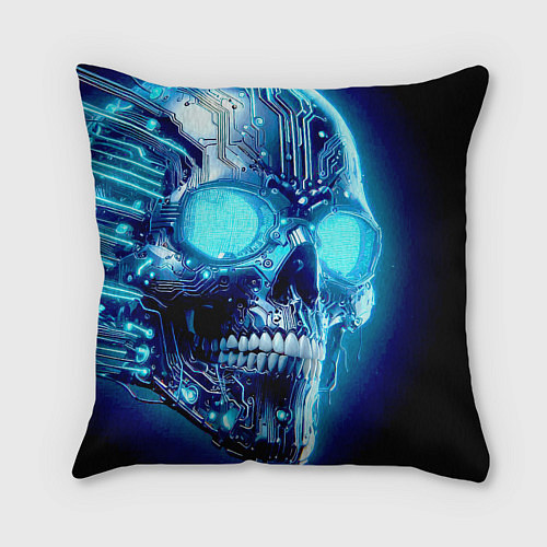 Подушка квадратная Neon cyber skull - ai art / 3D-принт – фото 2