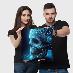 Подушка квадратная Cyber neon skull - ai art с дорожками на плате, цвет: 3D-принт — фото 2