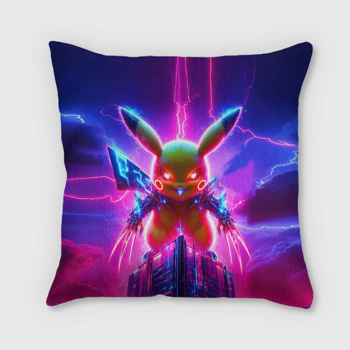 Подушка квадратная Neon horror - cyber Pikachu / 3D-принт – фото 2