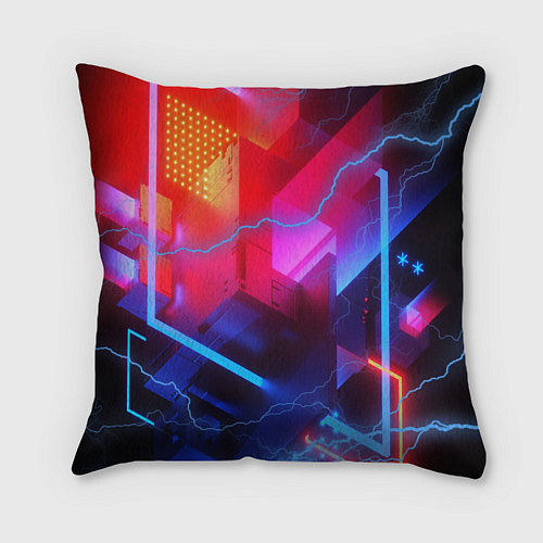 Подушка квадратная Cyberpunk logo - neon geometry / 3D-принт – фото 2