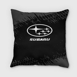 Подушка квадратная Subaru speed на темном фоне со следами шин, цвет: 3D-принт