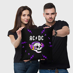 Подушка квадратная AC DC неоновый череп, цвет: 3D-принт — фото 2