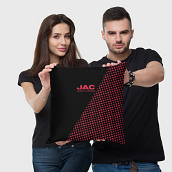 Подушка квадратная Jac motors чёрно-розовый шахматка, цвет: 3D-принт — фото 2