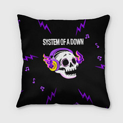 Подушка квадратная System of a Down неоновый череп, цвет: 3D-принт