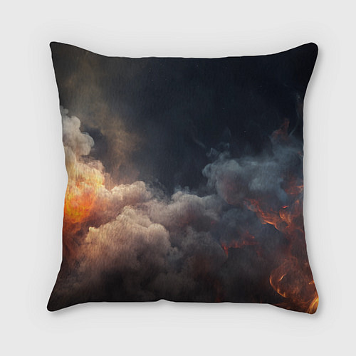 Подушка квадратная Крестный котец на фоне огня и дыма / 3D-принт – фото 2