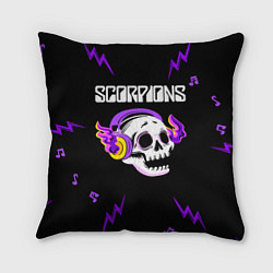 Подушка квадратная Scorpions неоновый череп, цвет: 3D-принт