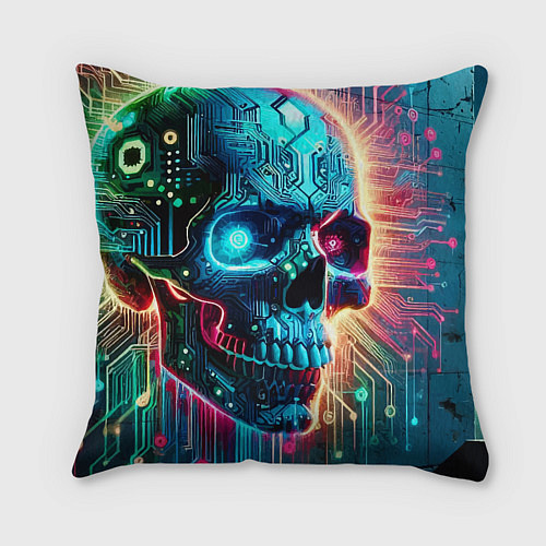 Подушка квадратная Cool cyber skull - neon glow / 3D-принт – фото 2