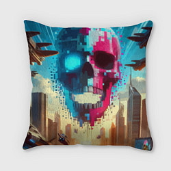 Подушка квадратная Cool vanguard neon cyber skull - ai art