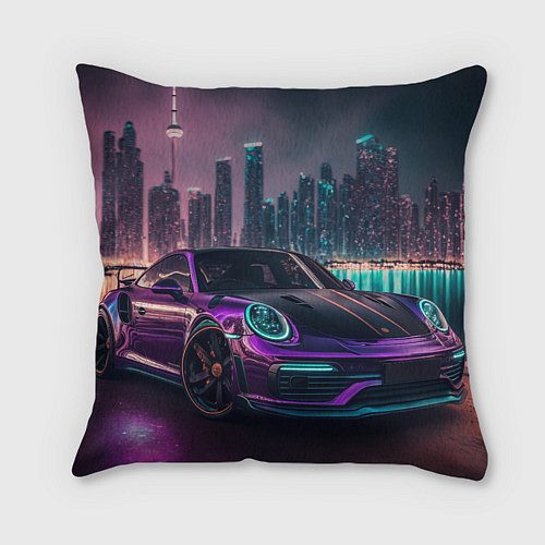 Подушка квадратная Porshe night city / 3D-принт – фото 2