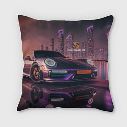 Подушка квадратная Porshe neon city, цвет: 3D-принт