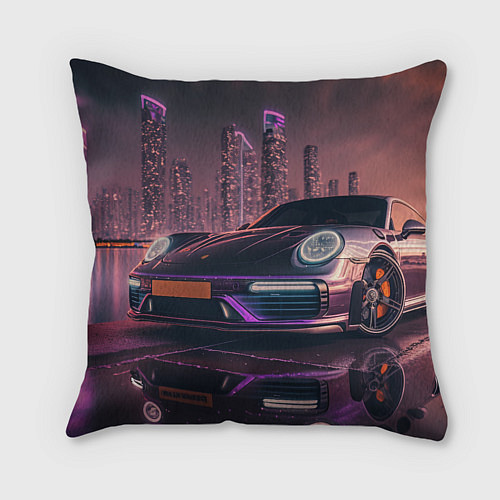 Подушка квадратная Porshe neon city / 3D-принт – фото 2