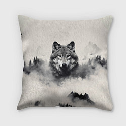 Подушка квадратная Голова серого волка, цвет: 3D-принт