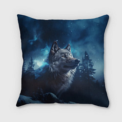 Подушка квадратная Голова волка и небо