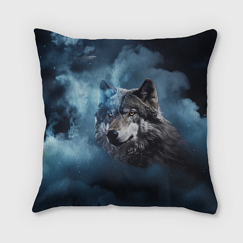 Подушка квадратная Волк ночное синее небо / 3D-принт – фото 2