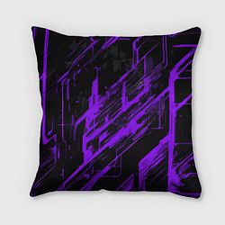 Подушка квадратная Purple stripes on a black background