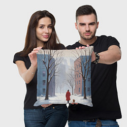 Подушка квадратная Прогулка зима, цвет: 3D-принт — фото 2