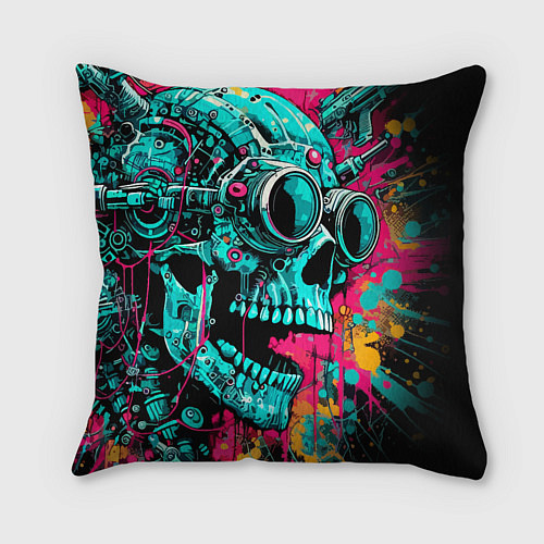 Подушка квадратная Cyber skull sketch - color blots / 3D-принт – фото 2