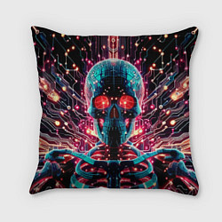 Подушка квадратная Neon cyber skull - ai art fantasy