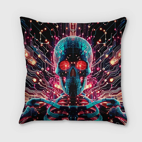 Подушка квадратная Neon cyber skull - ai art fantasy / 3D-принт – фото 2