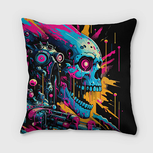 Подушка квадратная Cool cyber skull - ai art / 3D-принт – фото 2