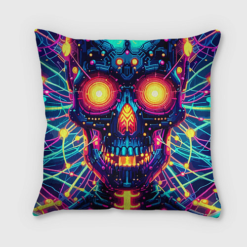 Подушка квадратная Neon skull - ai art fantasy / 3D-принт – фото 2