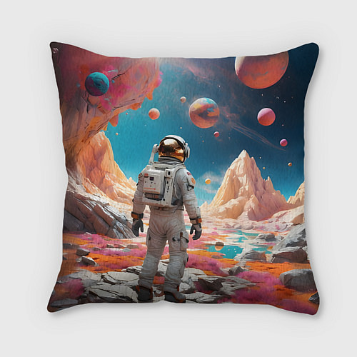 Подушка квадратная Космонавт на розовой планете / 3D-принт – фото 2