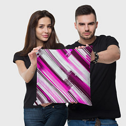 Подушка квадратная Розовые диагональные полосы на белом фоне, цвет: 3D-принт — фото 2