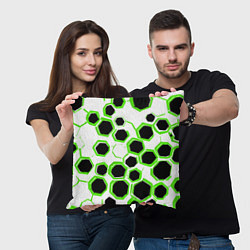Подушка квадратная Чёрно-зелёные шестиугольники на белом фоне, цвет: 3D-принт — фото 2