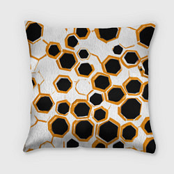 Подушка квадратная Чёрно-жёлтые шестиугольники на белом фоне